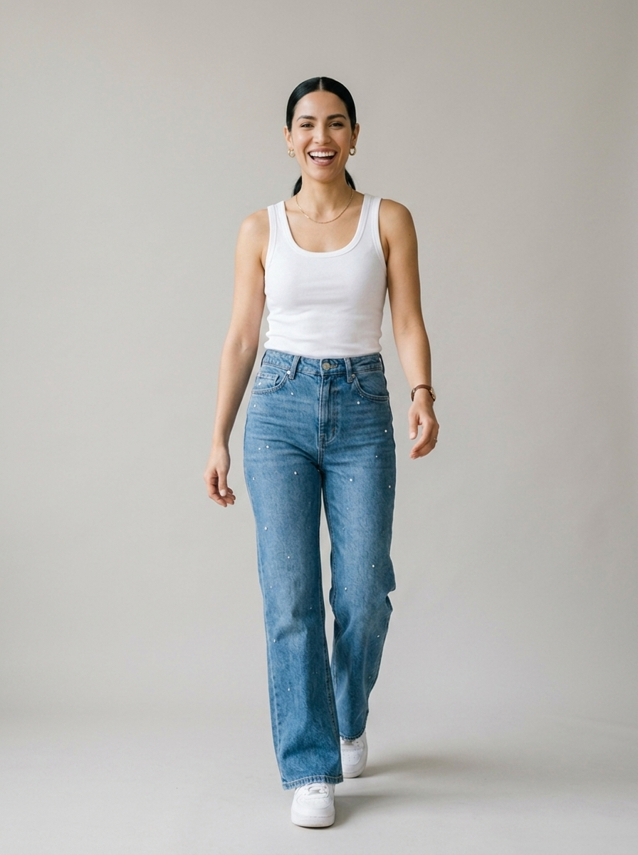 Pantalon jeans oversize BRILLOS - Azul medio - lifestyle - ColomShop