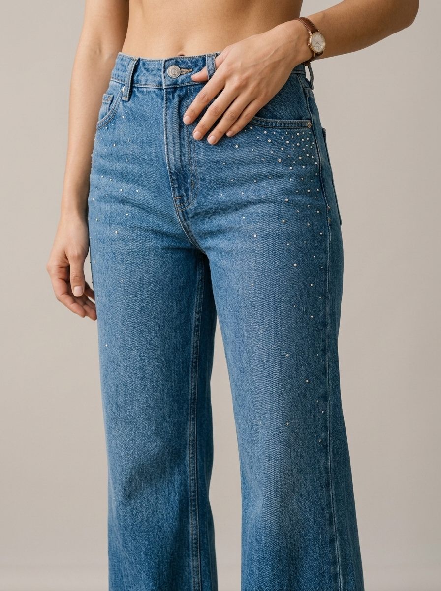 Pantalon jeans oversize BRILLOS - Azul medio - detalhe - ColomShop