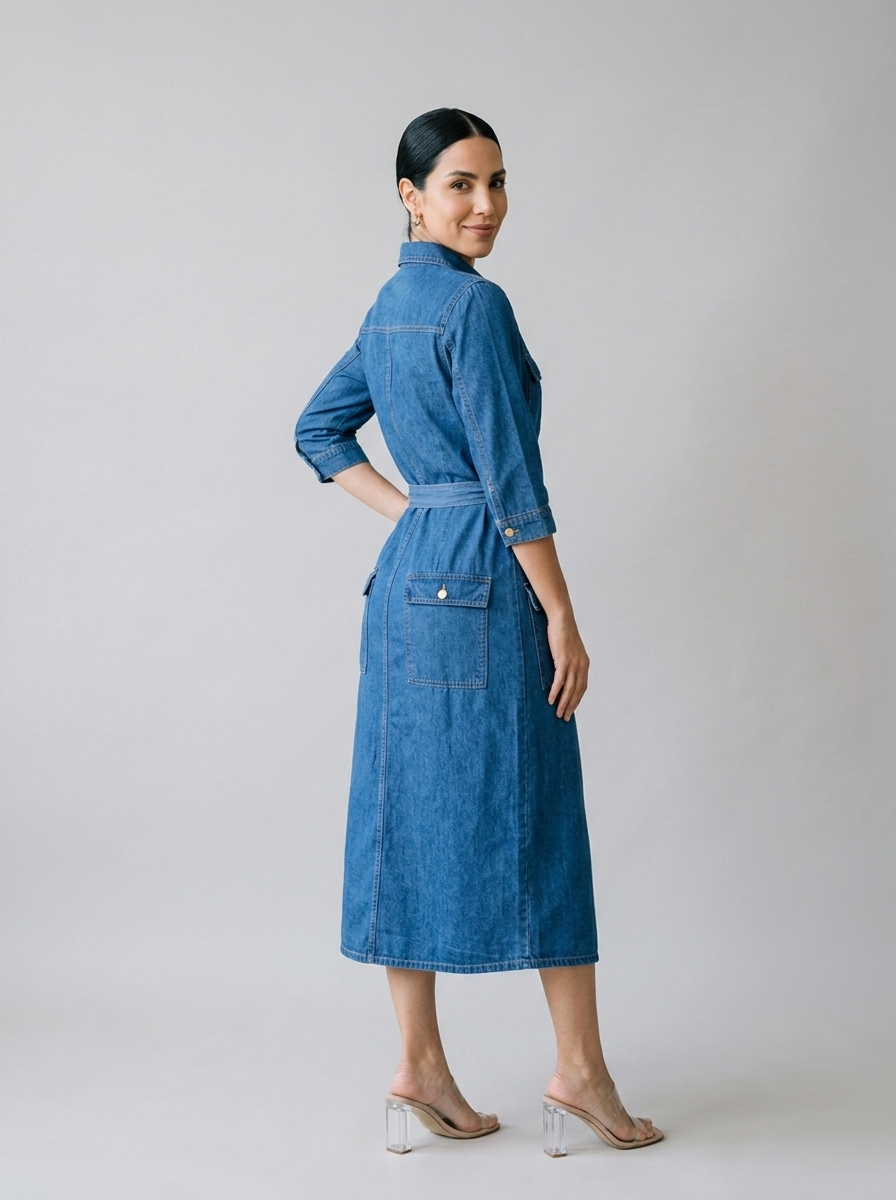 Vestido largo de jeans DUBAI - Azul medio - lateral - ColomShop