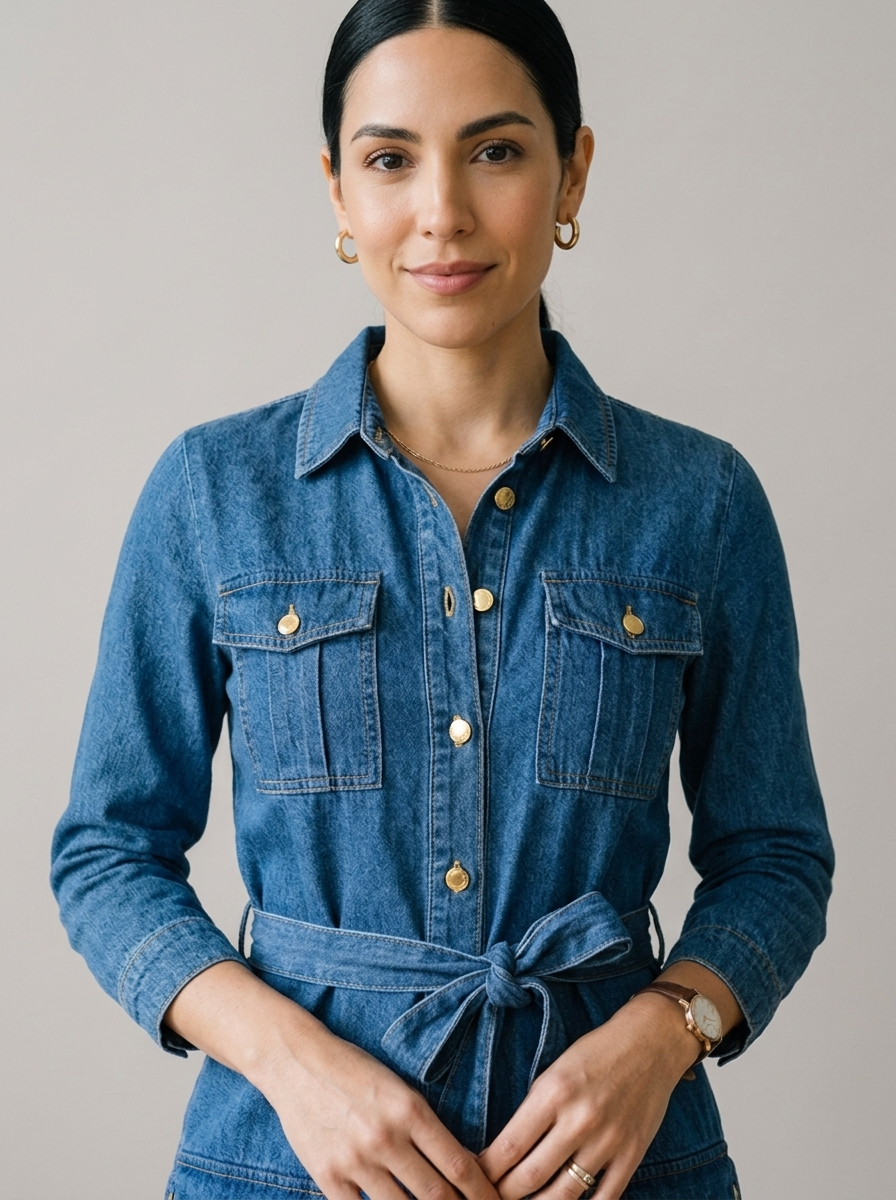 Vestido largo de jeans DUBAI - Azul medio - detalhe - ColomShop
