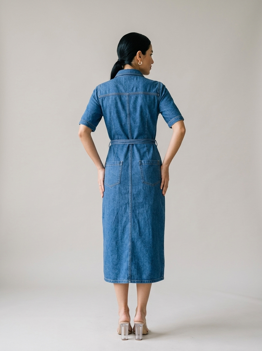 Vestido largo de jeans DUBAI - Azul medio - costas - ColomShop