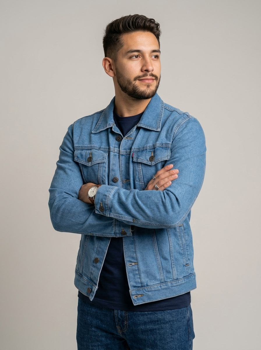 Chaqueta en jean para caballero T18 - azul medio claro - lateral - ColomShop