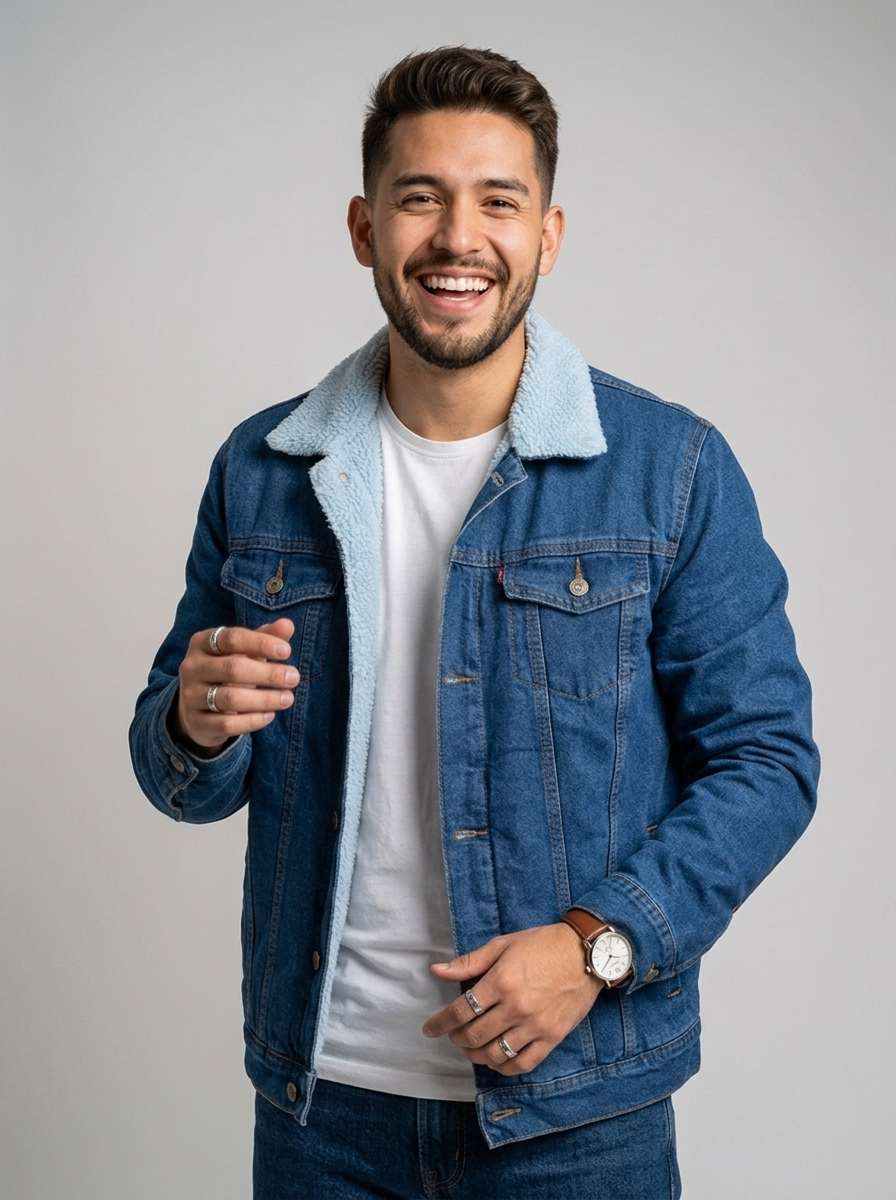 Chaqueta en jean con ovejero T68A - Azul oscuro - lifestyle - ColomShop