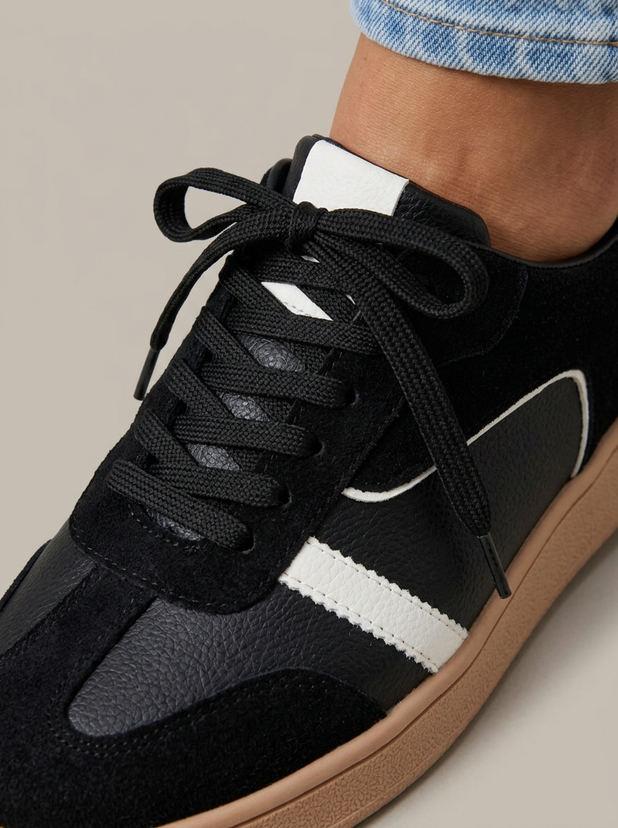 Tenis de mujer Julieta Negro Blanco - macro detalhe - ColomShop
