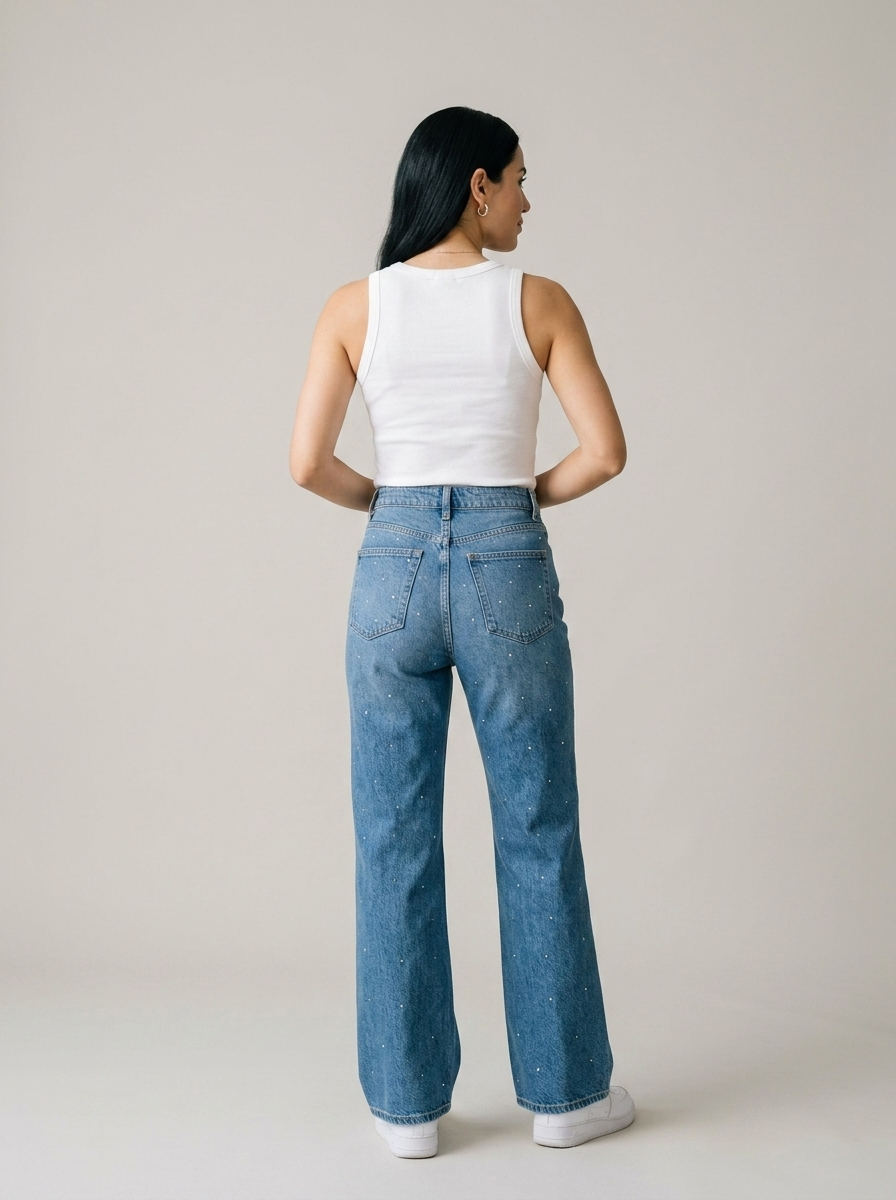 Pantalon jeans oversize BRILLOS - Azul medio - costas - ColomShop