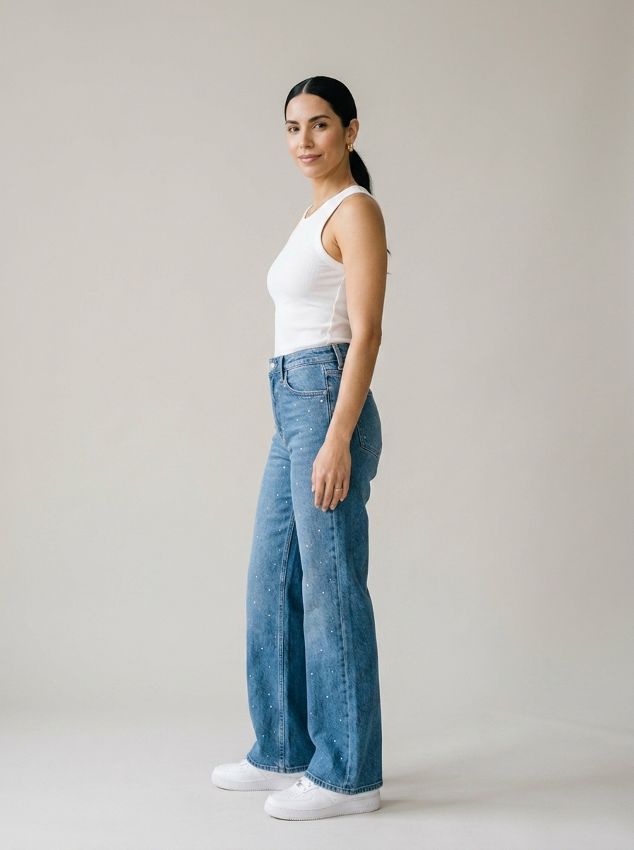 Pantalon jeans oversize BRILLOS - Azul medio - lateral - ColomShop