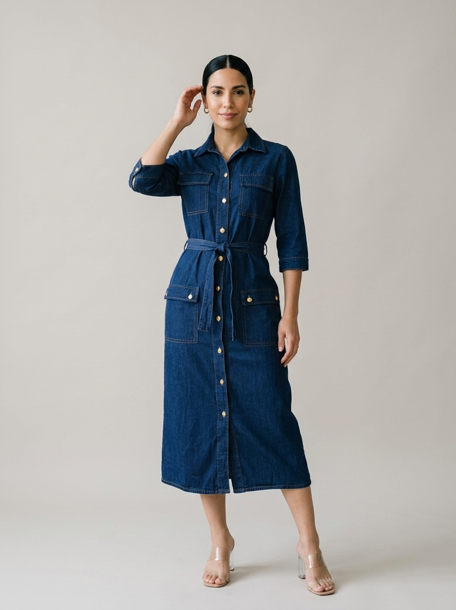 Vestido largo de jeans DUBAI - Azul oscuro - ColomShop