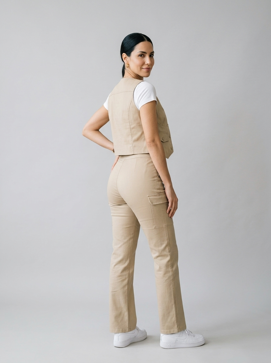 Conjunto 3 piezas de chaleco 2107 - Beige - lateral - ColomShop