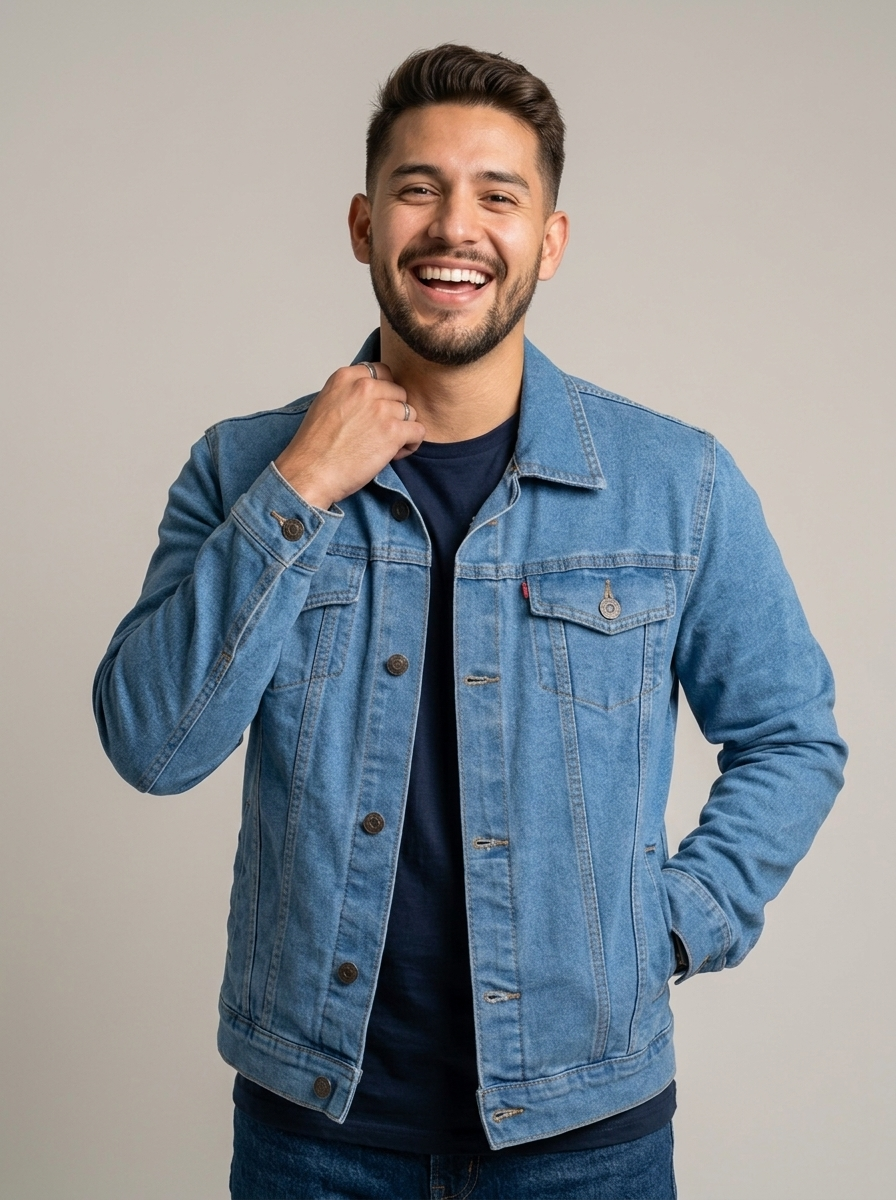 Chaqueta en jean para caballero T18 - azul medio claro - lifestyle - ColomShop