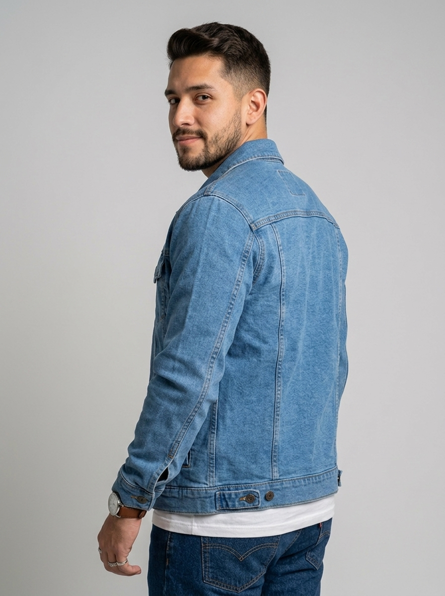 Chaqueta en jean para caballero T18 - azul medio claro - costas - ColomShop