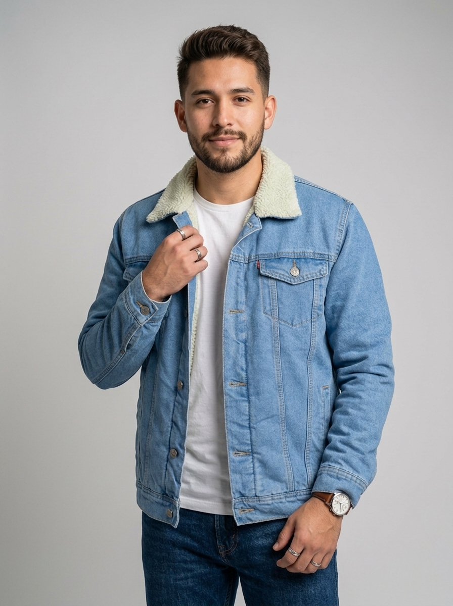 Chaqueta en jean con ovejero T68A - Azul claro - ColomShop