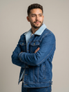 Chaqueta en jean con ovejero T68A - Azul oscuro - lateral - ColomShop