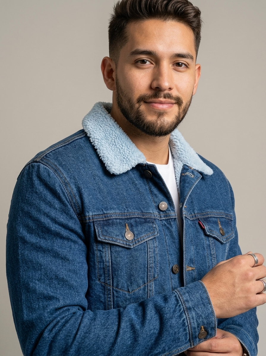 Chaqueta en jean con ovejero T68A - Azul oscuro - detalhe - ColomShop