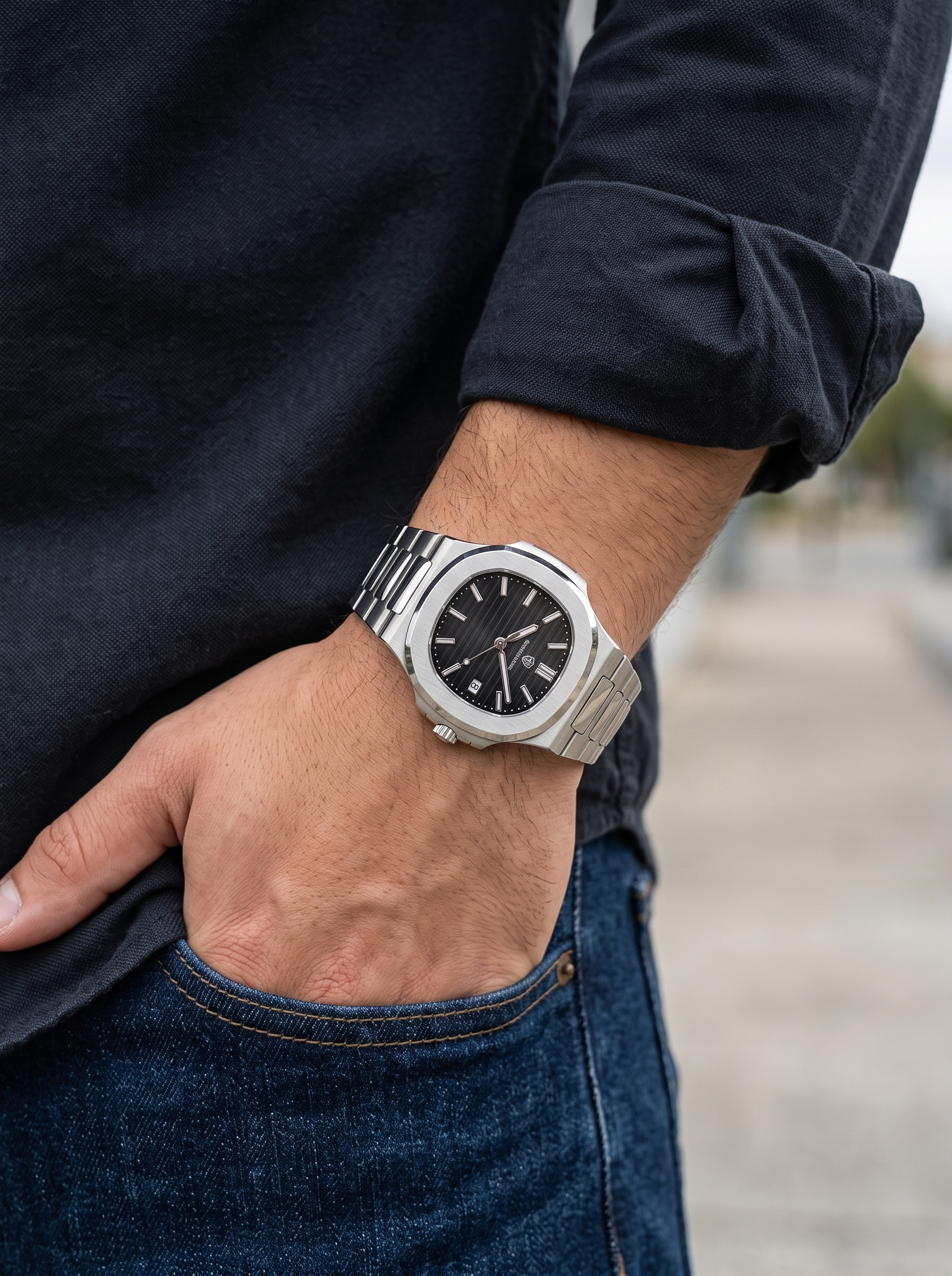 Reloj Para Hombre Elegante Plateado - en la muñeca